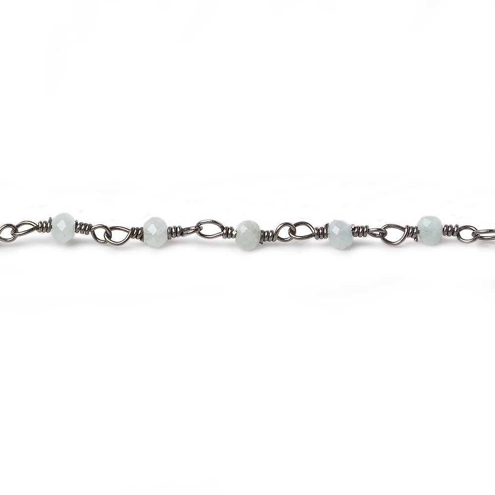 Milky Aquamarine micro-faceted rondelle Black Gold plated Chain by the foot 40 beads - Beadsofcambay.com