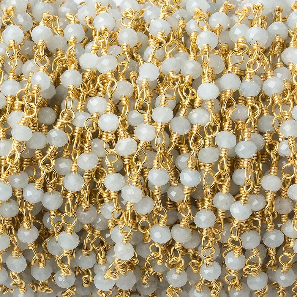 Milky Aquamarine micro-faceted rondelle Gold plated Chain by the foot 40 beads - Beadsofcambay.com