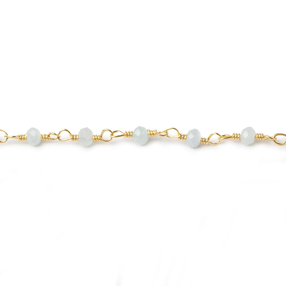 Milky Aquamarine micro-faceted rondelle Gold plated Chain by the foot 40 beads - Beadsofcambay.com