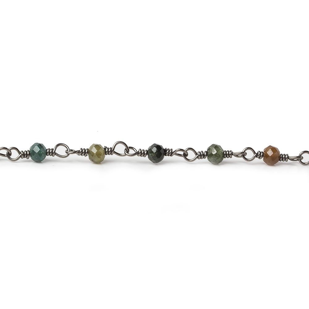 Multi Color Tourmaline micro-faceted rondelle Black Gold plated Chain by the foot 40 beads - Beadsofcambay.com