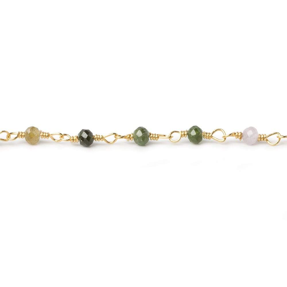 Multi Color Tourmaline micro-faceted rondelle Gold plated Chain by the foot 40 beads - Beadsofcambay.com