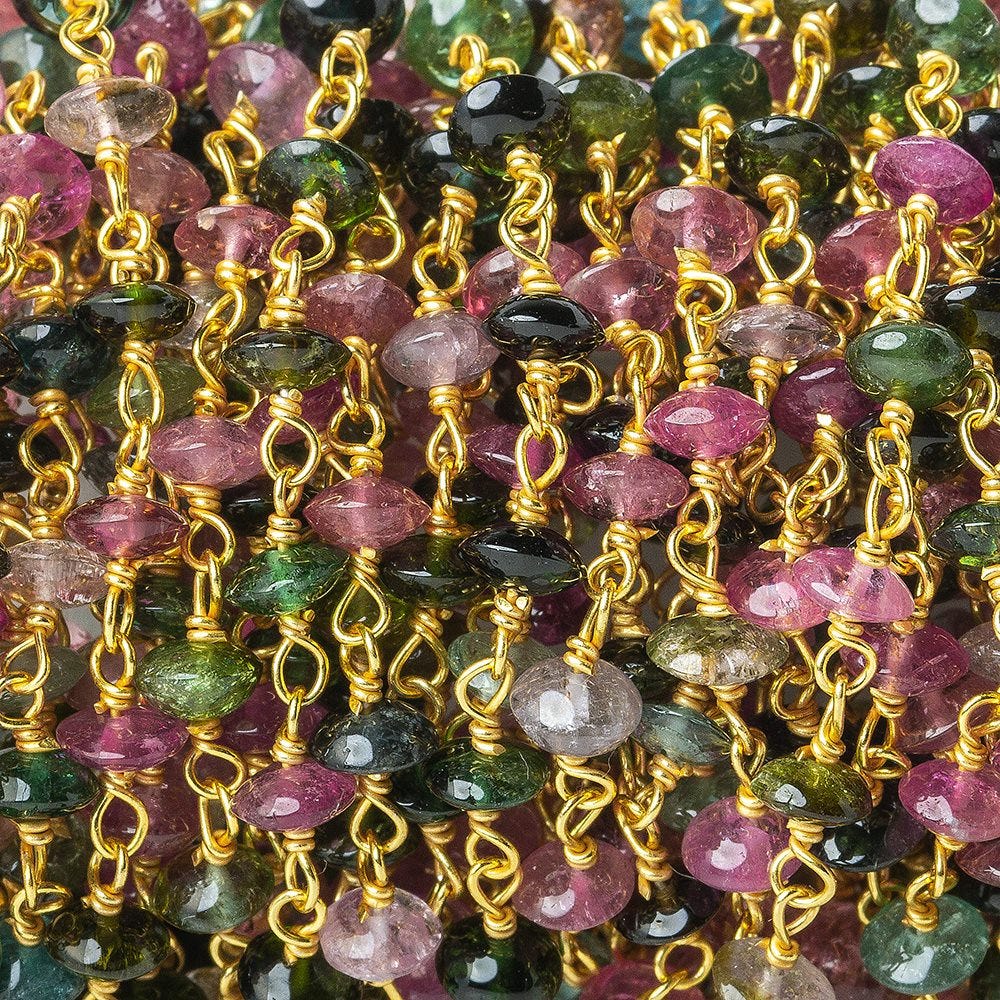 Multi Color Tourmaline plain rondelle Vermeil Chain by the foot 42 beads - Beadsofcambay.com
