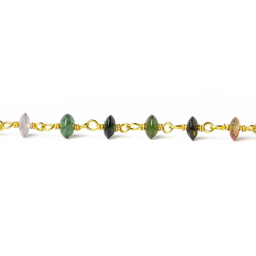 Multi Color Tourmaline plain rondelle Vermeil Chain by the foot 42 beads - Beadsofcambay.com