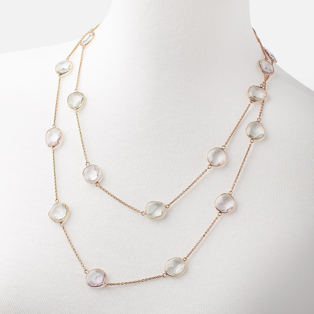 Multi Gemstone Faceted Nugget Vermeil Bezel Chain Necklace - Beadsofcambay.com