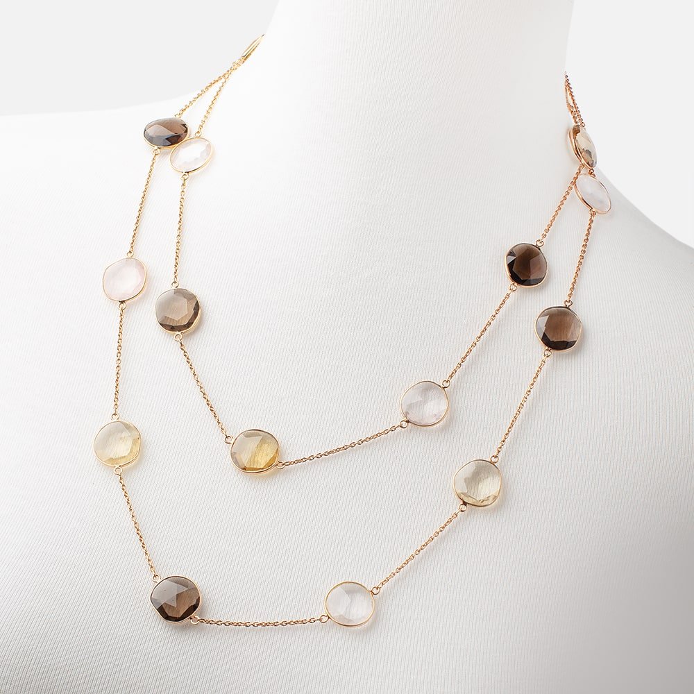 Multi Quartz Faceted Nugget Vermeil Bezel Chain Necklace - Beadsofcambay.com