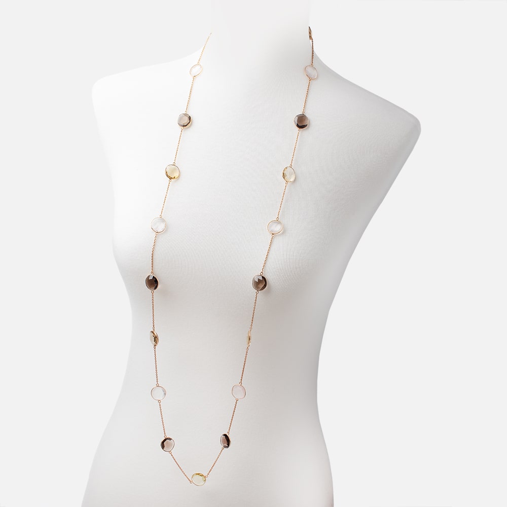 Multi Quartz Faceted Nugget Vermeil Bezel Chain Necklace - Beadsofcambay.com