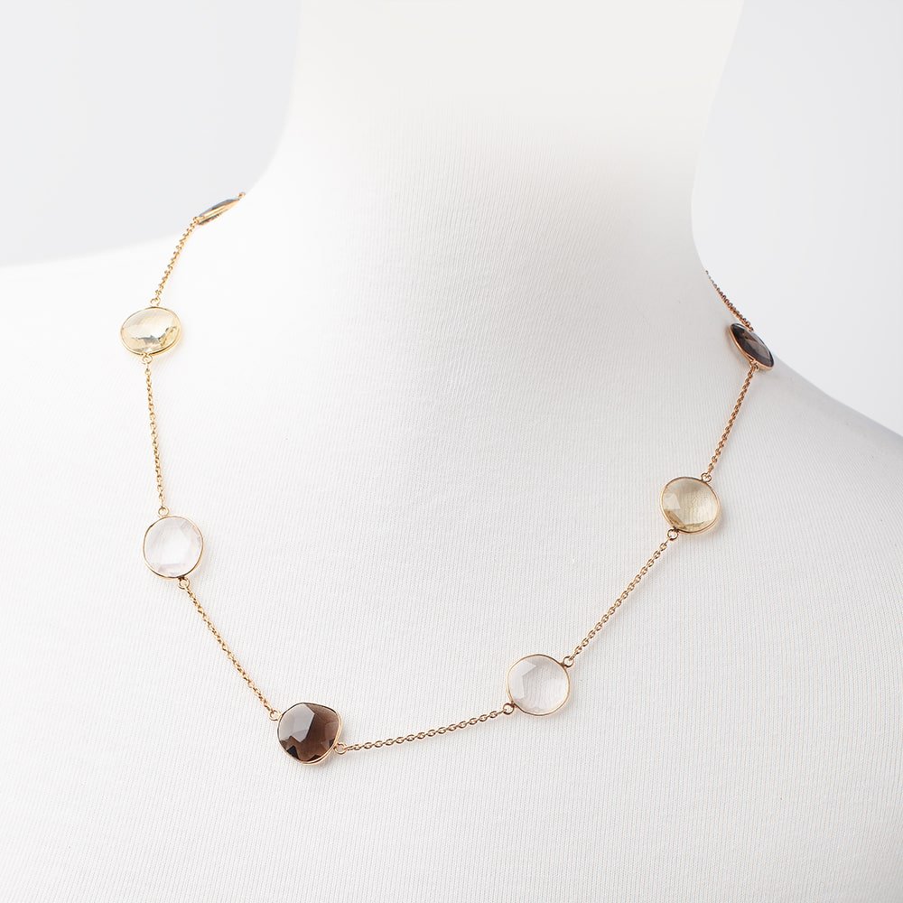 Multiple Quartz Faceted Nugget Vermeil Bezel Chain Necklace - Beadsofcambay.com