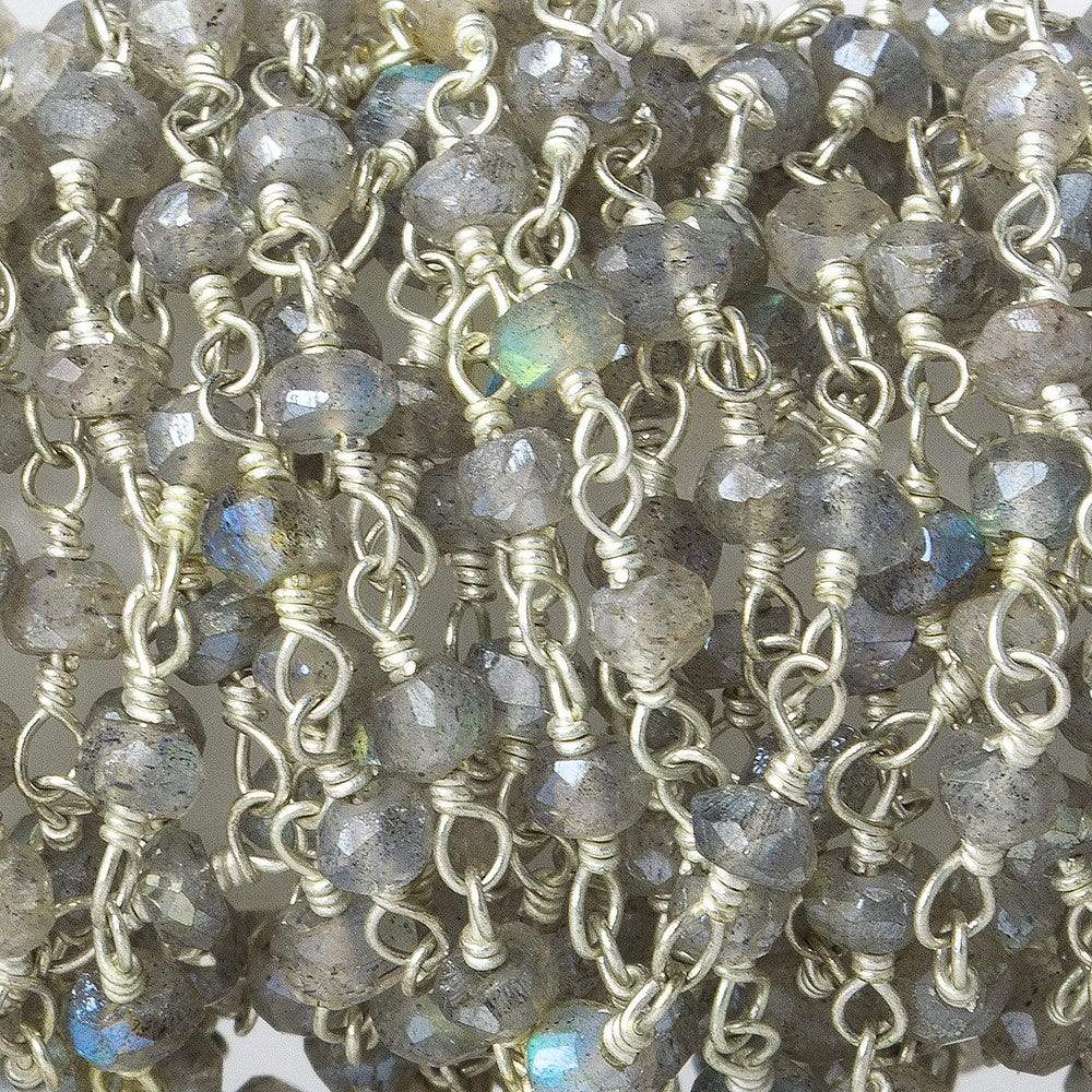 Mystic Labradorite Silver plated Wire Wrapped Chain - Beadsofcambay.com