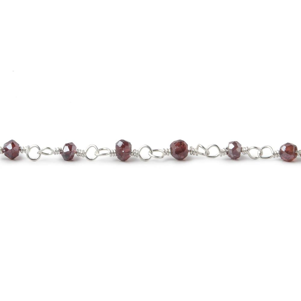 Mystic Rhodolite Garnet faceted rondelles on Silver plated Chain by the foot - Beadsofcambay.com
