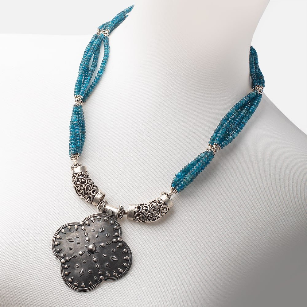 Neon Apatite Antiqued Sterling Silver Necklace - Beadsofcambay.com