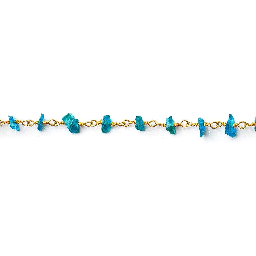 Neon Apatite chips on Vermeil Chain by the foot 40 beads per - Beadsofcambay.com