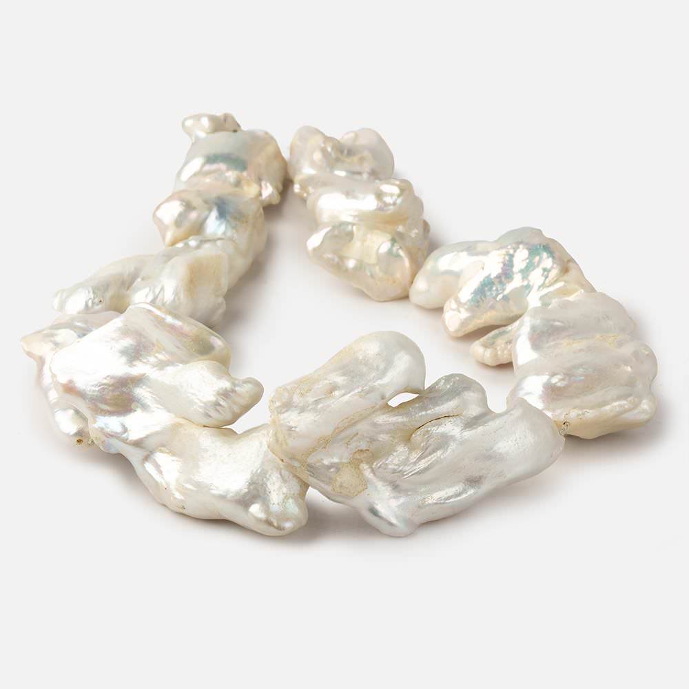 Off White Souffle Straight Drilled Baroque Freshwater Pearls 15.5 inch 10 beads 30x22-53x30mm - Beadsofcambay.com