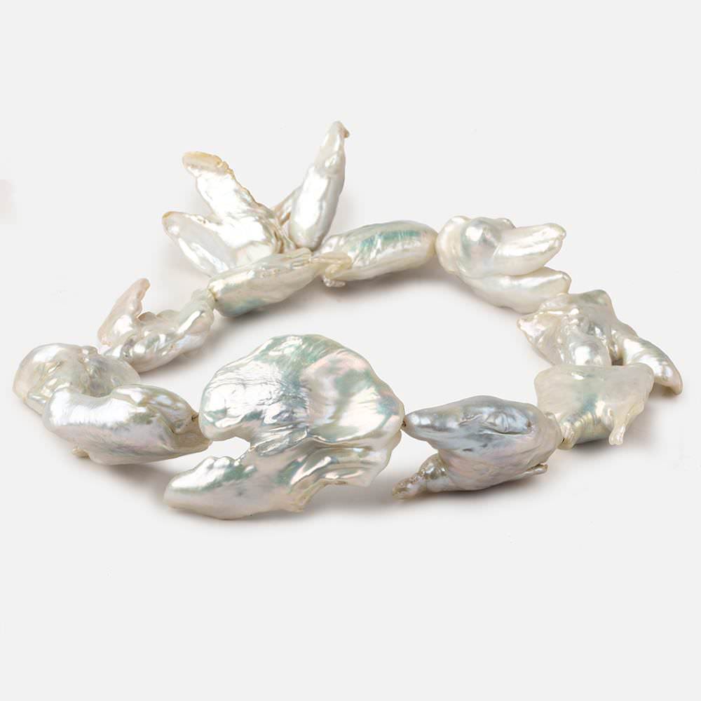 Off White Souffle Straight Drilled Baroque Freshwater Pearls 16 inch 12 beads 32x22-39x33mm - Beadsofcambay.com