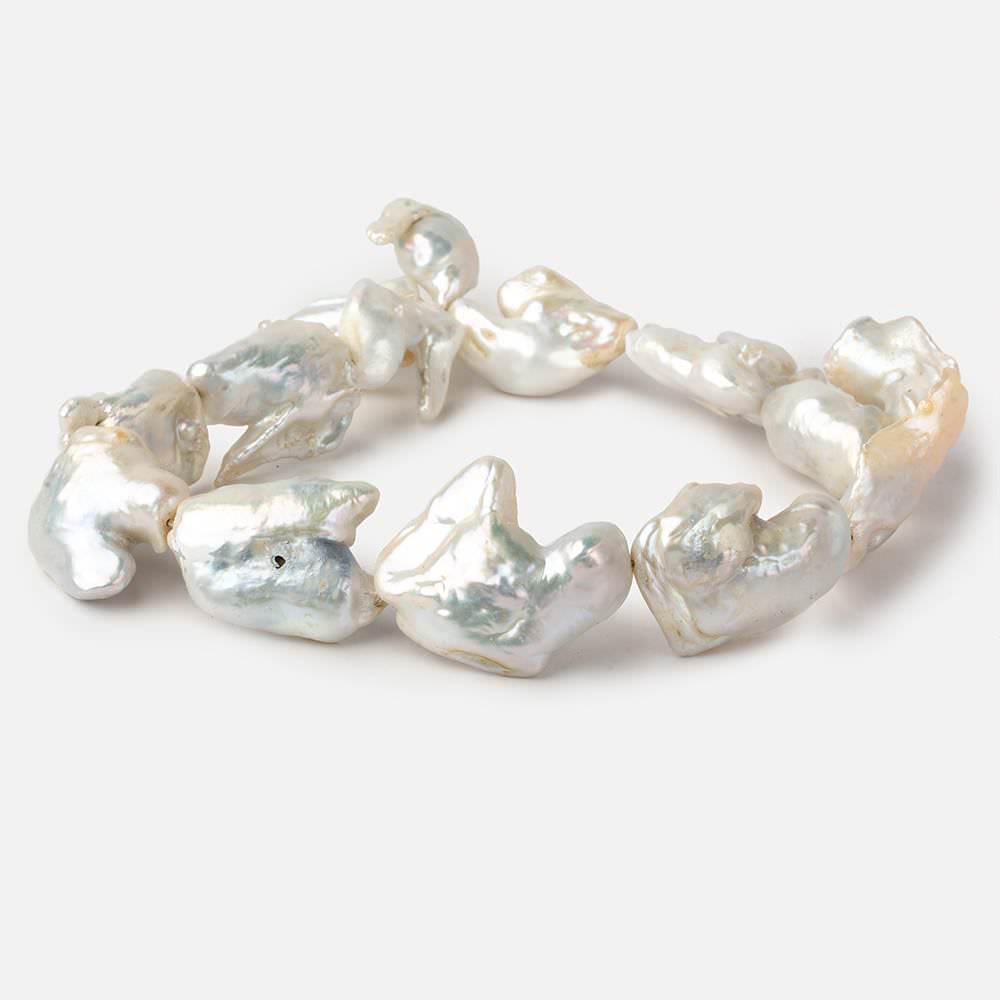 Off White Souffle Straight Drilled Baroque Freshwater Pearls 16 inch 13 beads 23x25-40x31mm - Beadsofcambay.com