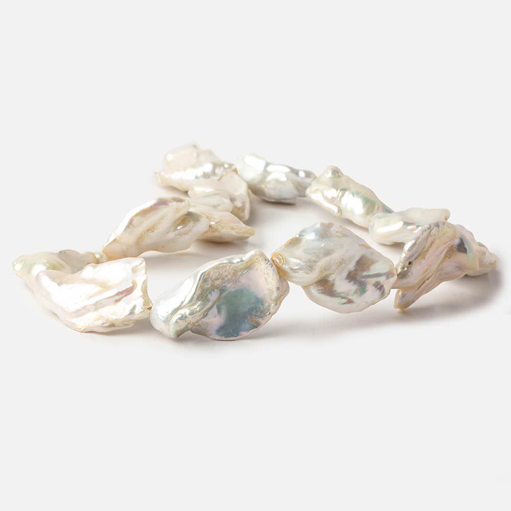 Off White Souffle Straight Drilled Baroque Freshwater Pearls 16 inch 13 beads 31x22-38x22mm - Beadsofcambay.com