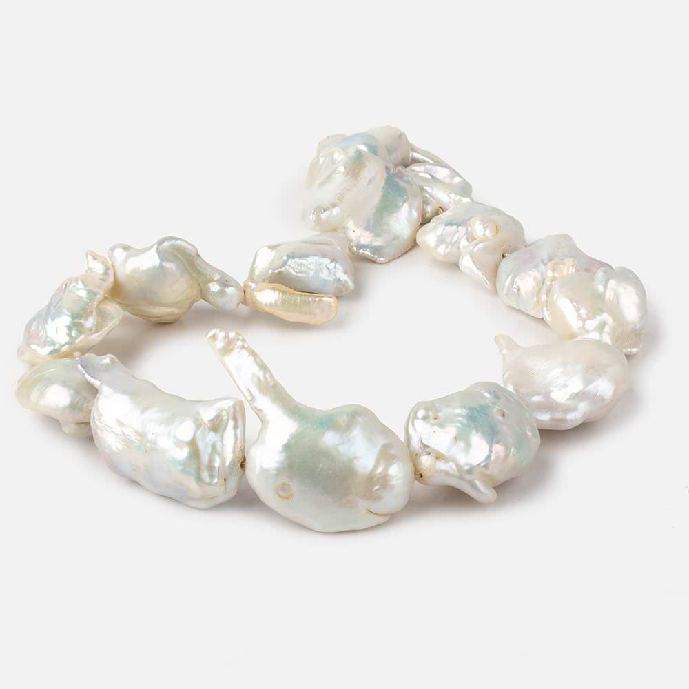 Off White Souffle Straight Drilled Baroque Freshwater Pearls 16 inch 15 beads 24x17-45x30mm - Beadsofcambay.com