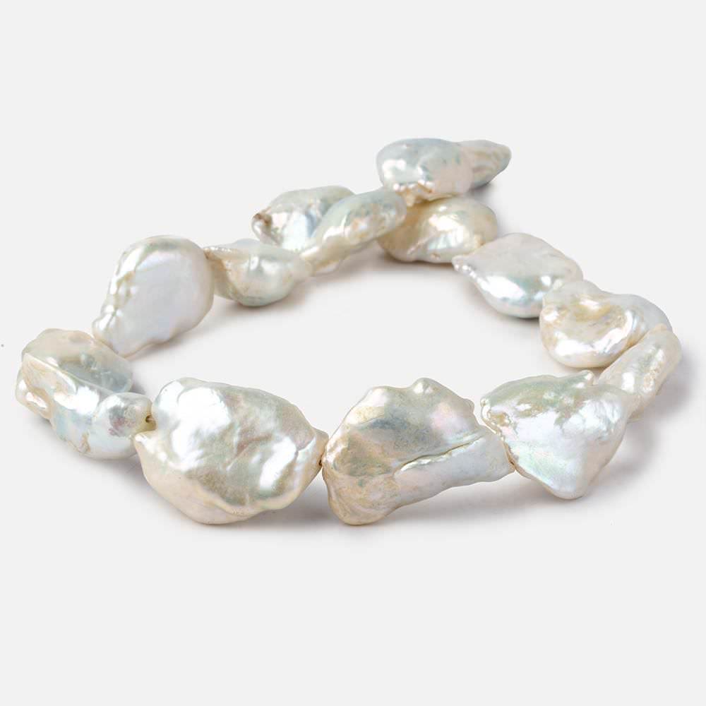 Off White Souffle Straight Drilled Baroque Freshwater Pearls 16 inch 15 beads 24x18-31x23mm - Beadsofcambay.com