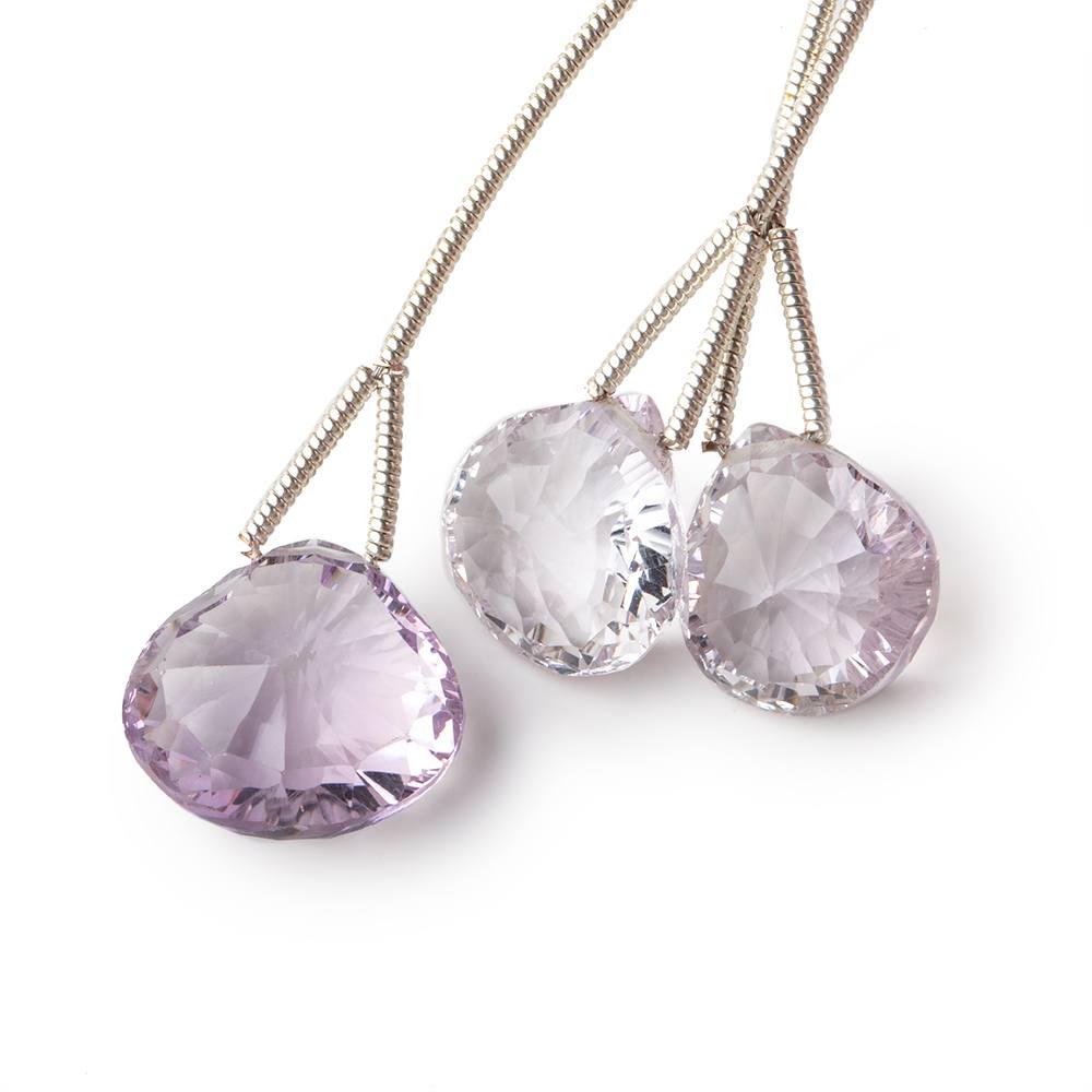 Pink Amethyst Focal Bead Concave Faceted Heart Set of 3 - Beadsofcambay.com