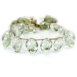 Prasiolite Beads Top Drilled Faceted Oval 8 inches 14 beads - Beadsofcambay.com