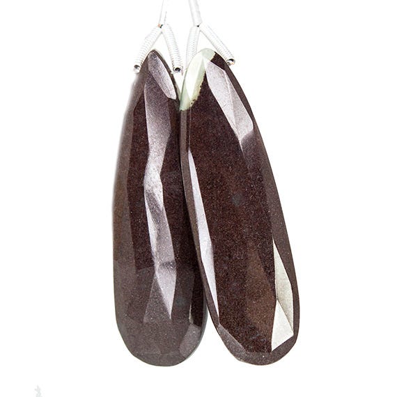 Prehnite and Matrix Faceted Pear Beads, 38x11x5-37x11x4mm, 2 pieces - Beadsofcambay.com