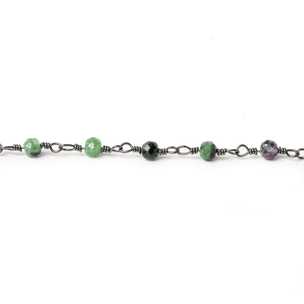 Ruby in Zoisite micro-faceted rondelle Black Gold plated Chain by the foot 40 beads - Beadsofcambay.com