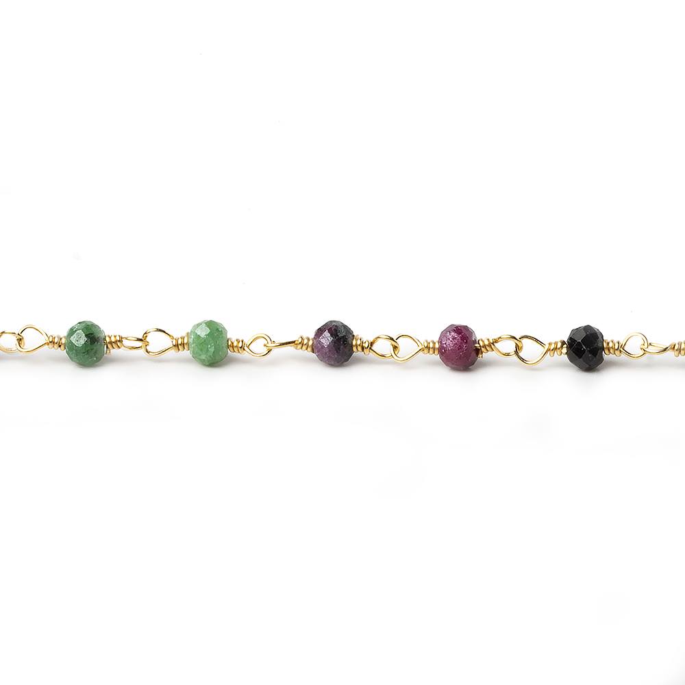 Ruby in Zoisite micro-faceted rondelle Gold plated Chain by the foot 40 beads - Beadsofcambay.com