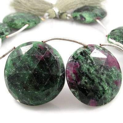 Ruby In Zoisite Top Drilled Faceted Coin - Beadsofcambay.com