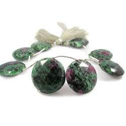 Ruby In Zoisite Top Drilled Faceted Coin - Beadsofcambay.com