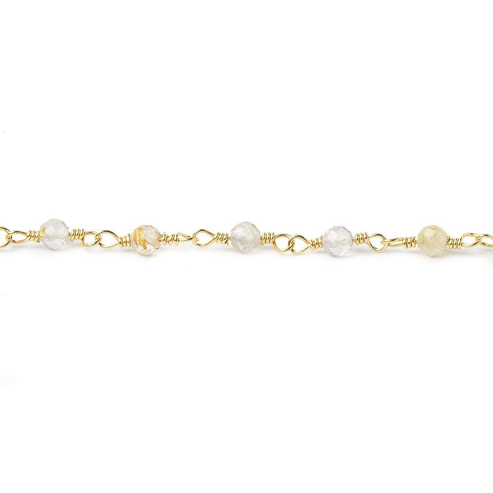 Rutilated Quartz micro-faceted rondelle Gold plated Chain by the foot 40 beads - Beadsofcambay.com