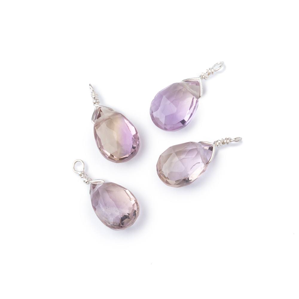 Set of 4 Silver Wire Wrapped 9x6mm Ametrine Faceted Pear Focals - Beadsofcambay.com