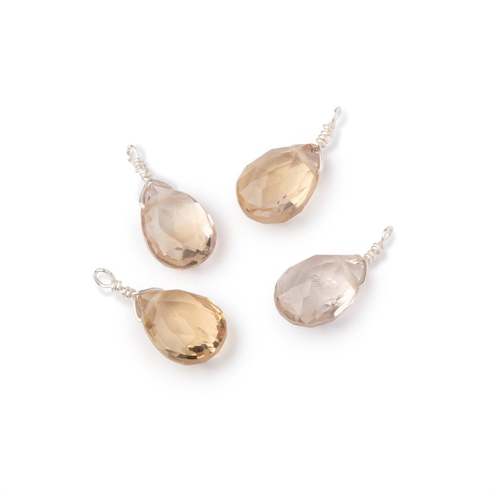 Set of 4 Silver Wire Wrapped 9x6mm Honey Quartz Faceted Pear Focals - Beadsofcambay.com