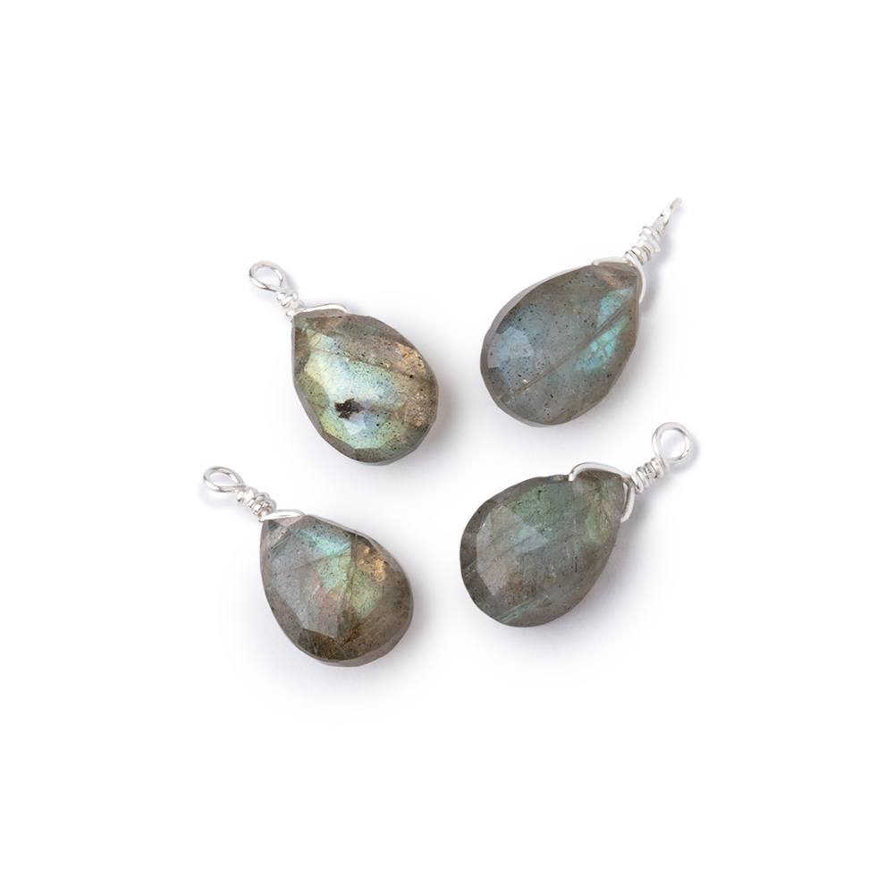 Set of 4 Silver Wire Wrapped 9x6mm Labradorite Faceted Pear Focals - Beadsofcambay.com