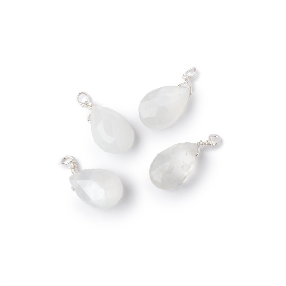 Set of 4 Silver Wire Wrapped 9x6mm White Moonstone Faceted Pear Focals - Beadsofcambay.com
