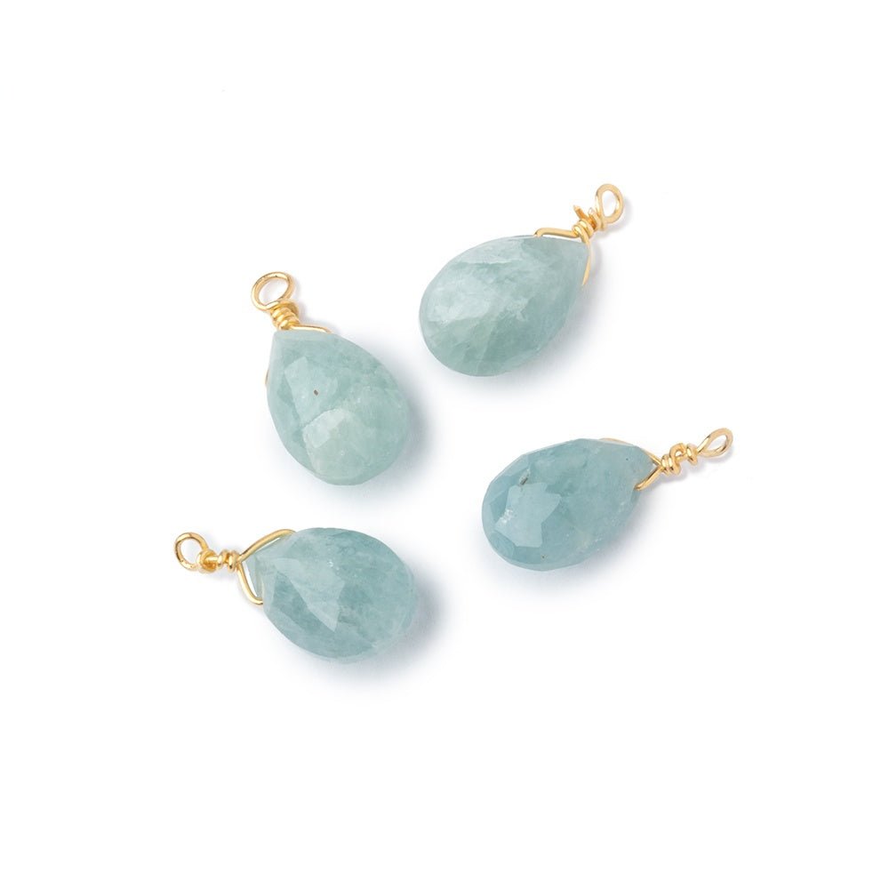 Set of 4 Vermeil Wire Wrapped 9x6mm Aquamarine Faceted Pear Focals - Beadsofcambay.com