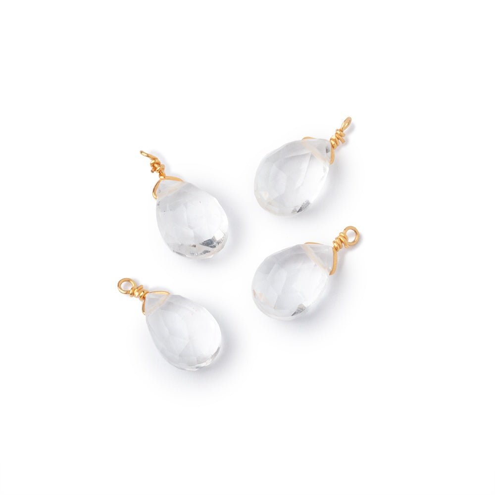 Set of 4 Vermeil Wire Wrapped 9x6mm Crystal Quartz Faceted Pear Focals - Beadsofcambay.com