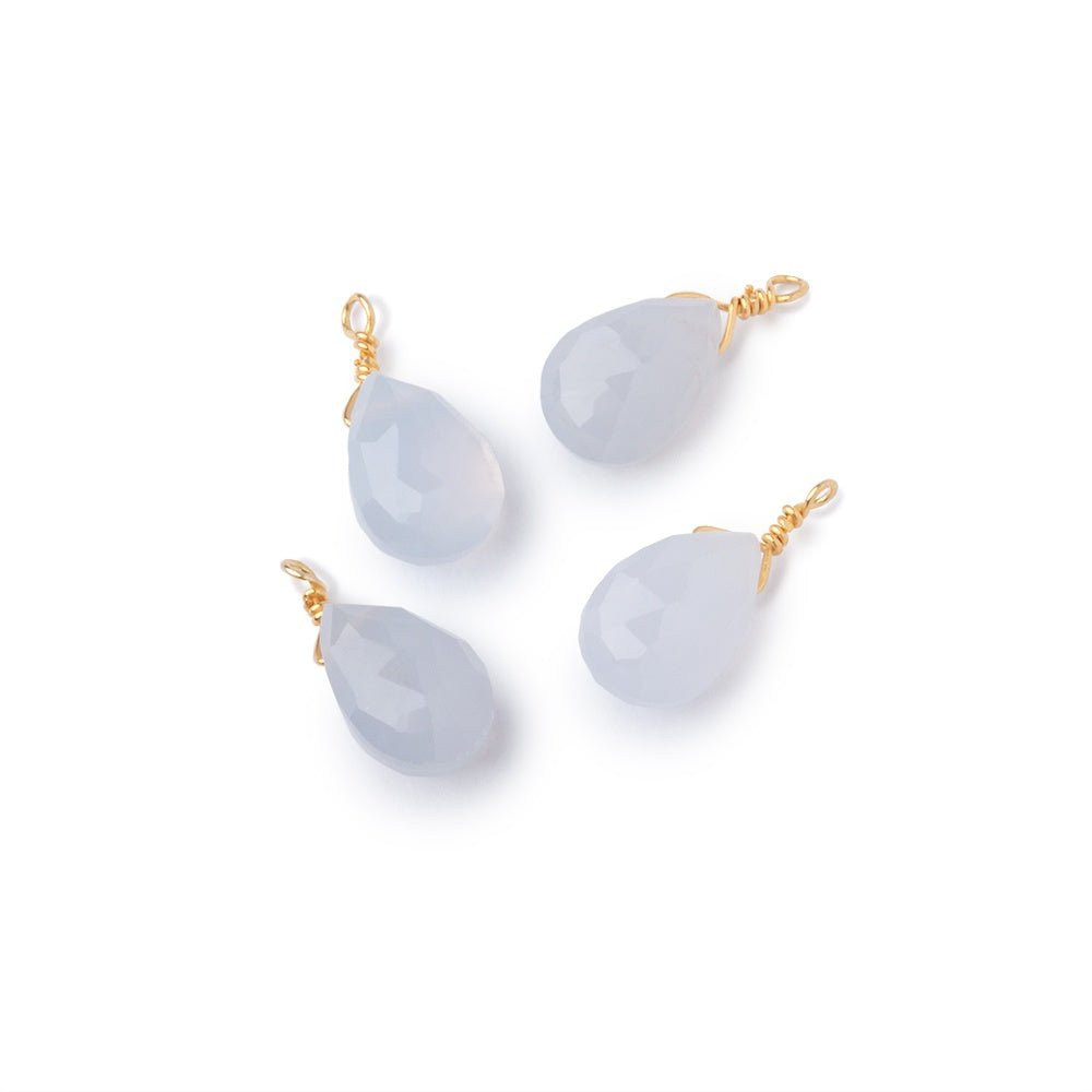 Set of 4 Vermeil Wire Wrapped 9x6mm Natural Chalcedony Faceted Pear Focals - Beadsofcambay.com