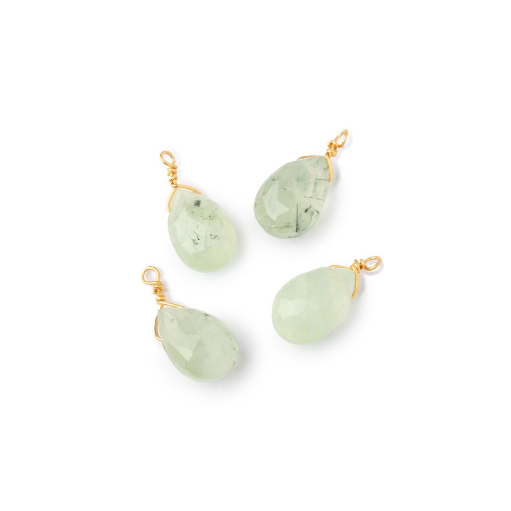 Set of 4 Vermeil Wire Wrapped 9x6mm Prehnite Faceted Pear Focals - Beadsofcambay.com