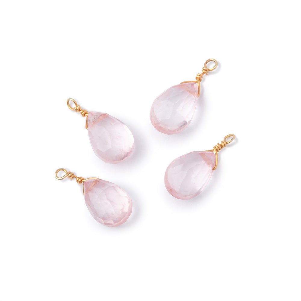 Set of 4 Vermeil Wire Wrapped 9x6mm Rose Quartz Faceted Pear Focals - Beadsofcambay.com