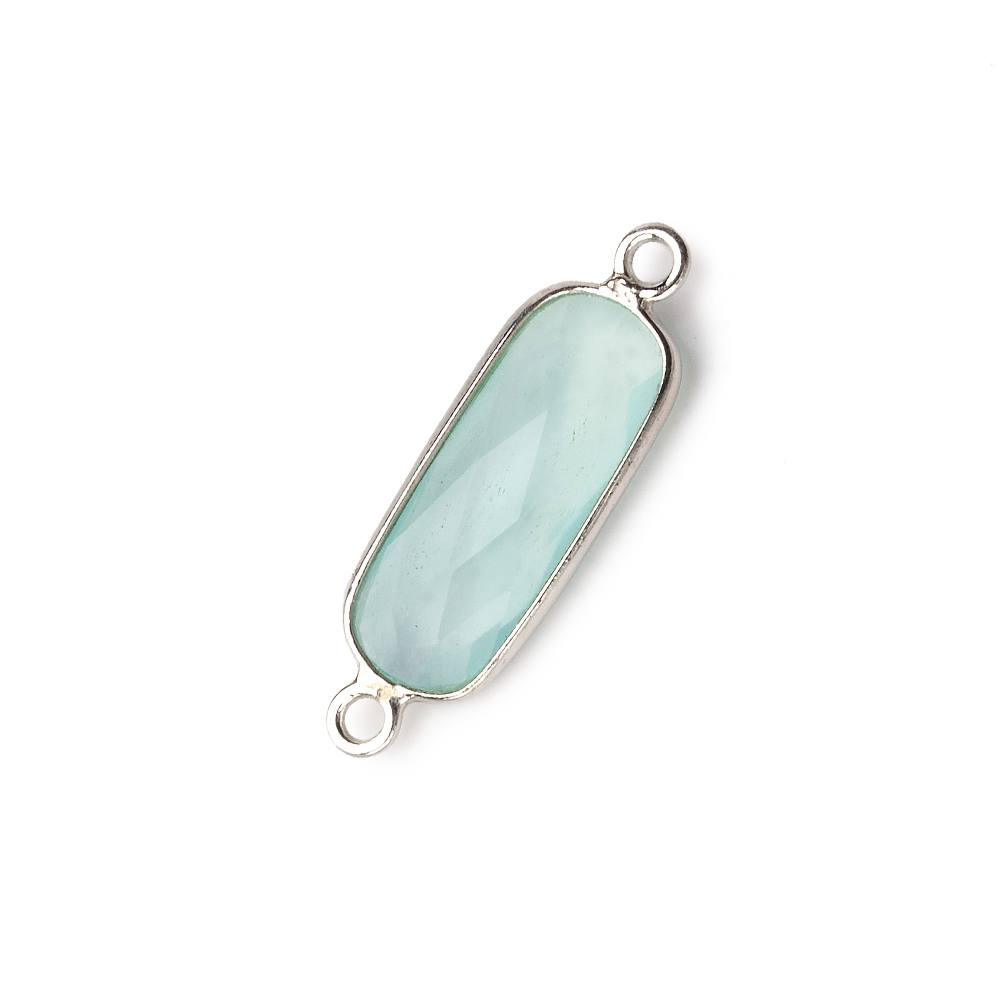 Silver .925 Bezeled Seafoam Green Chalcedony oval Connector focal - Beadsofcambay.com