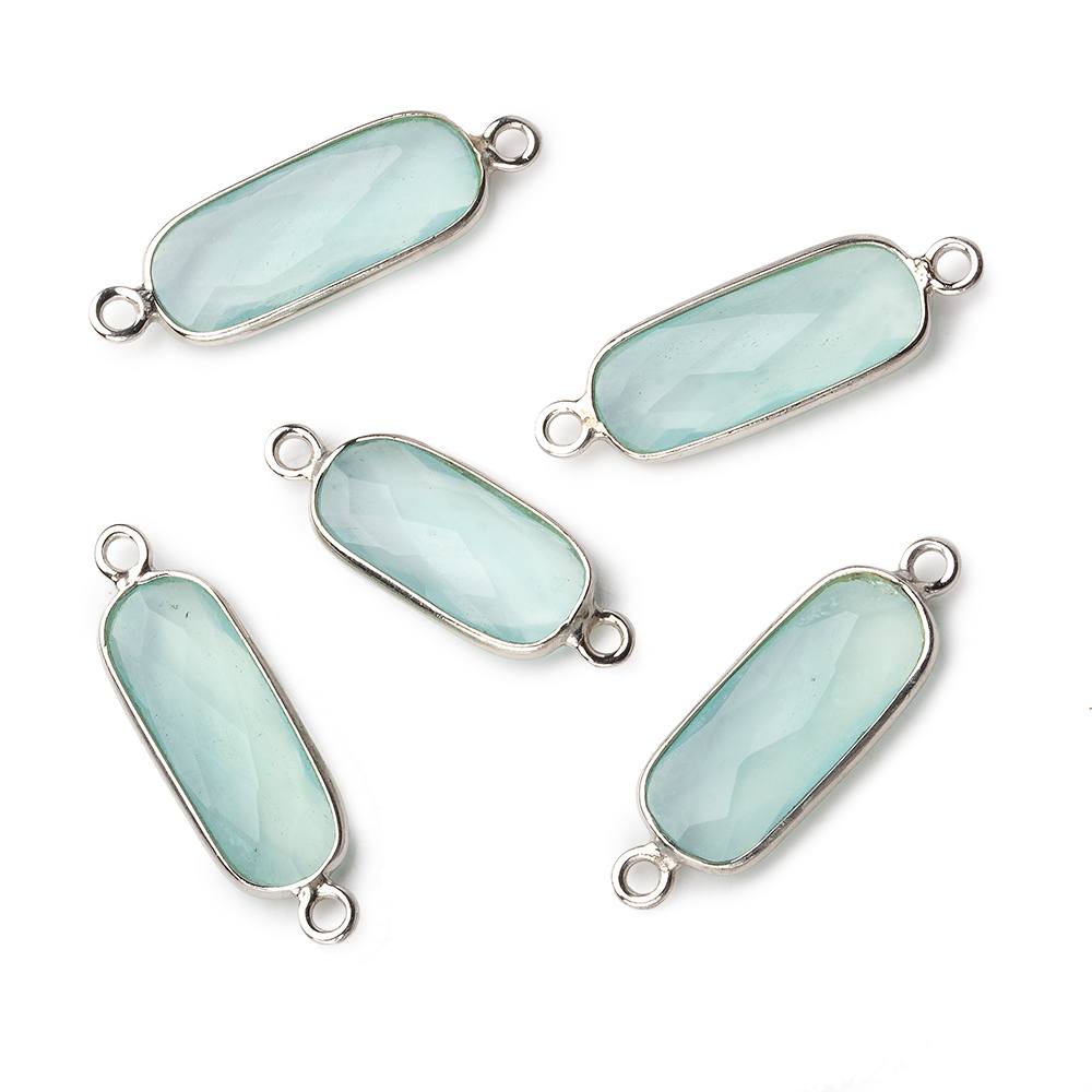 Silver .925 Bezeled Seafoam Green Chalcedony oval Connector focal - Beadsofcambay.com