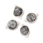 Silver .925 Bezeled Tourmalinated Quartz Faceted Nugget Connectors Set of 4 Pieces - Beadsofcambay.com