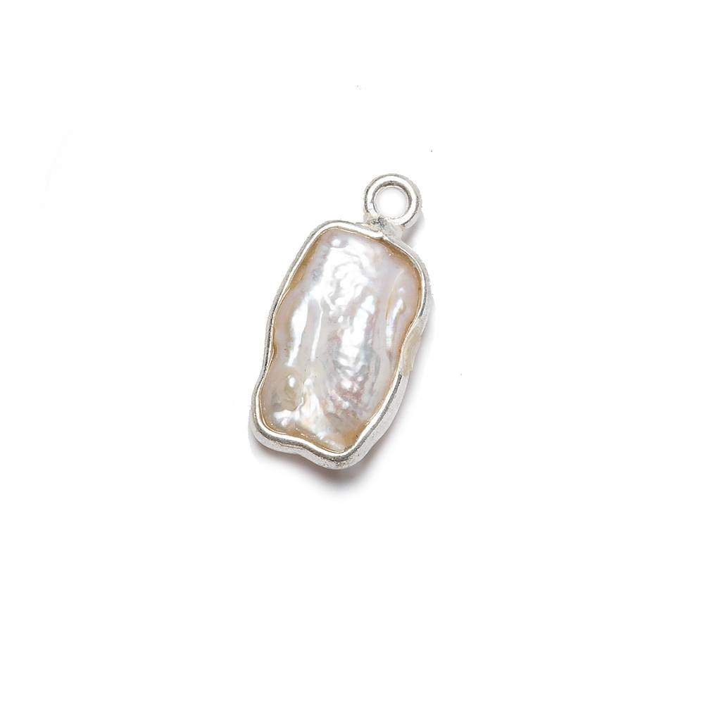 Silver Bezel White Keshi Freshwater Pearl Pendant 17x9mm average - Beadsofcambay.com