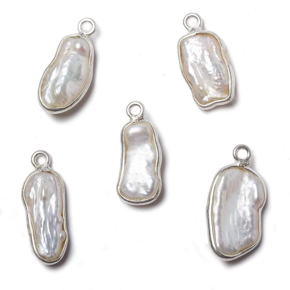 Silver Bezel White Keshi Freshwater Pearl Pendant 17x9mm average - Beadsofcambay.com