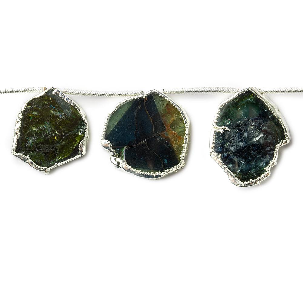 Silver Leaf Indicolite Blue & Green Tourmaline Slice Natural Crystal Beads 8 pieces - Beadsofcambay.com