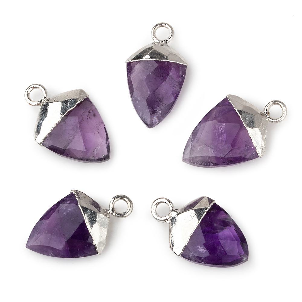 Silver Leafed Amethyst faceted shield Pendant 1 focal bead 14x10mm - Beadsofcambay.com