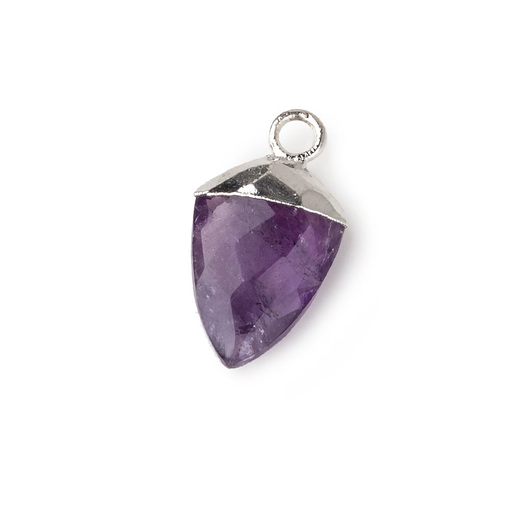 Silver Leafed Amethyst faceted shield Pendant 1 focal bead 14x10mm - Beadsofcambay.com
