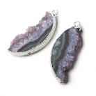 Silver Leafed Amethyst & Matrix Half Moon Drusy Pendant Set of 2 pieces 35x14x6mm A Grade - Beadsofcambay.com