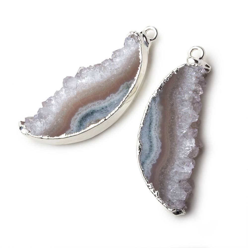 Silver Leafed Amethyst & Matrix Half Moon Drusy Pendant Set of 2 pieces 36x14x6mm A Grade - Beadsofcambay.com