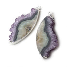 Silver Leafed Amethyst & Matrix Half Moon Drusy Pendant Set of 2 pieces 38x18x5.5mm A Grade - Beadsofcambay.com