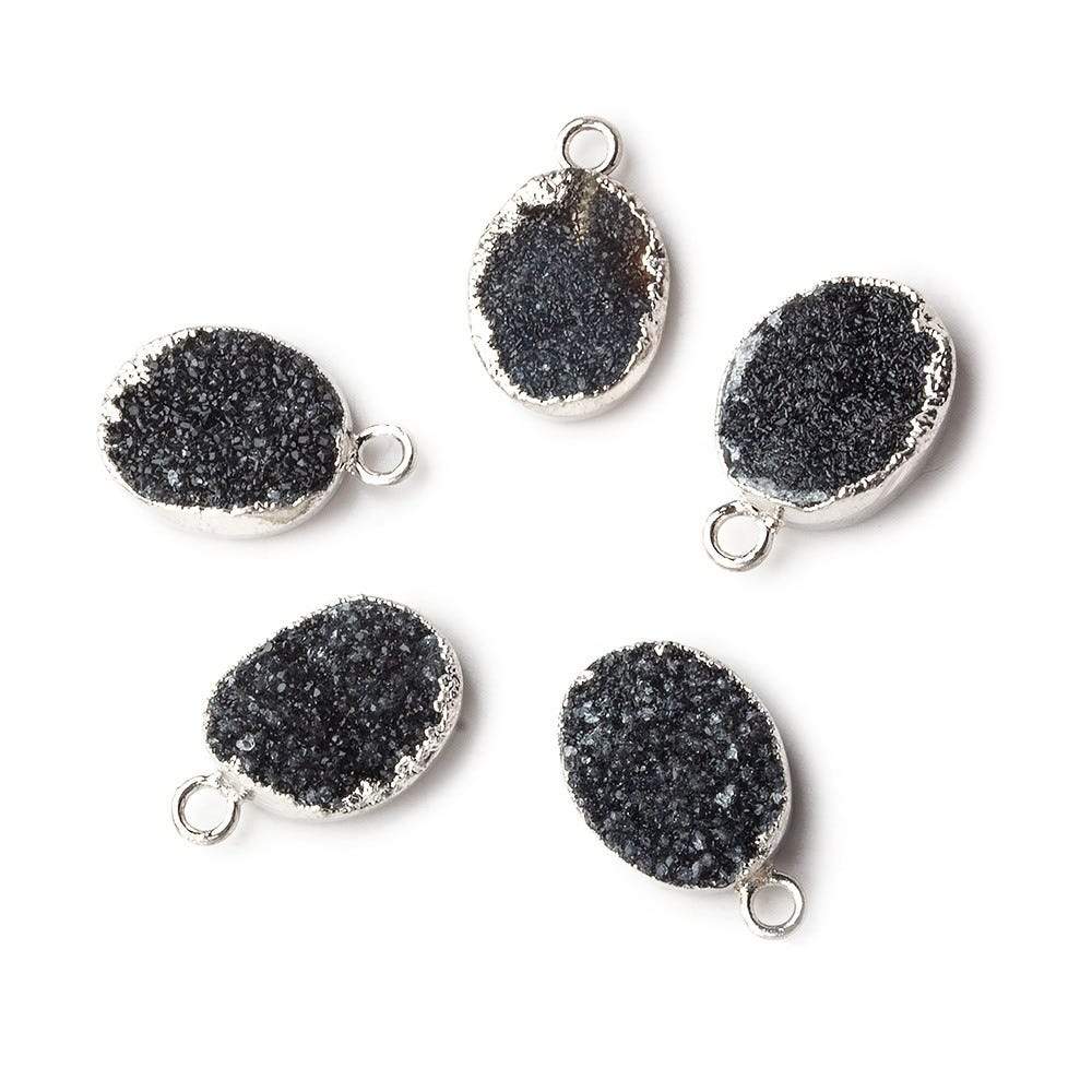 Silver leafed Black Agate Drusy Oval Pendant 1 focal bead 11x8mm - Beadsofcambay.com
